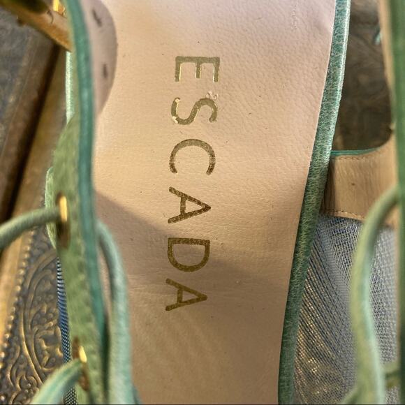 Escada Heals shoes size 6 open toe lace up Coquette tortoise pastel mint NEW - Picture 7 of 10